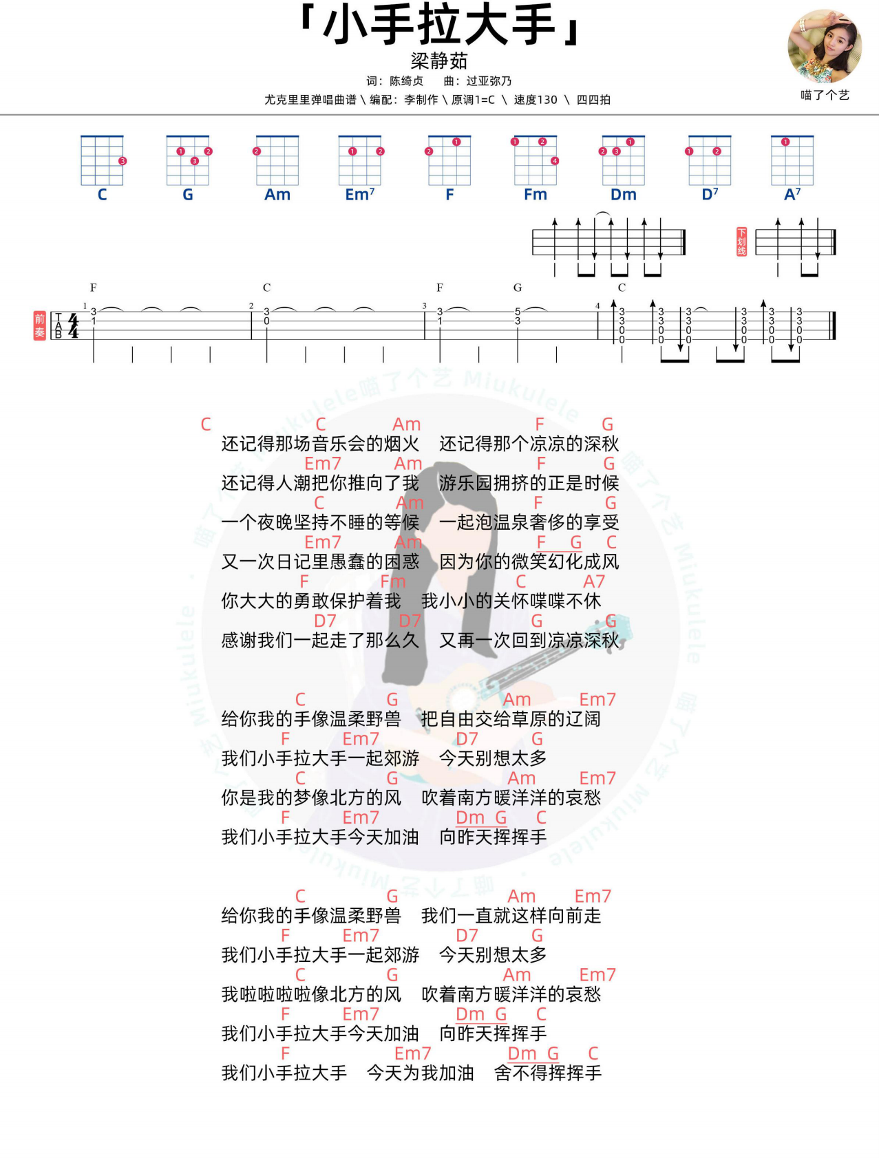 梁静茹小手拉大手尤克里里谱 第1页