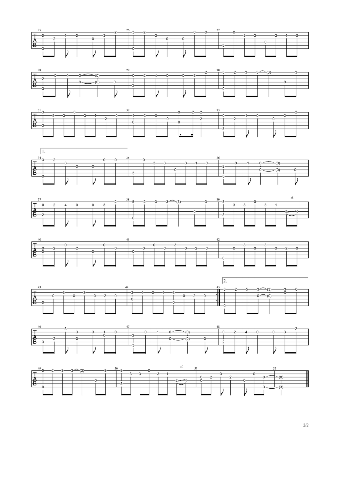 周杰伦晴天C调指弹谱吉他谱 第2页